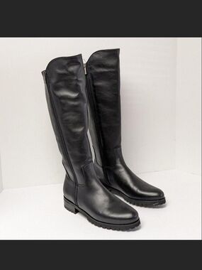 Black Over-the-Knee Riding Boots with Side Zip